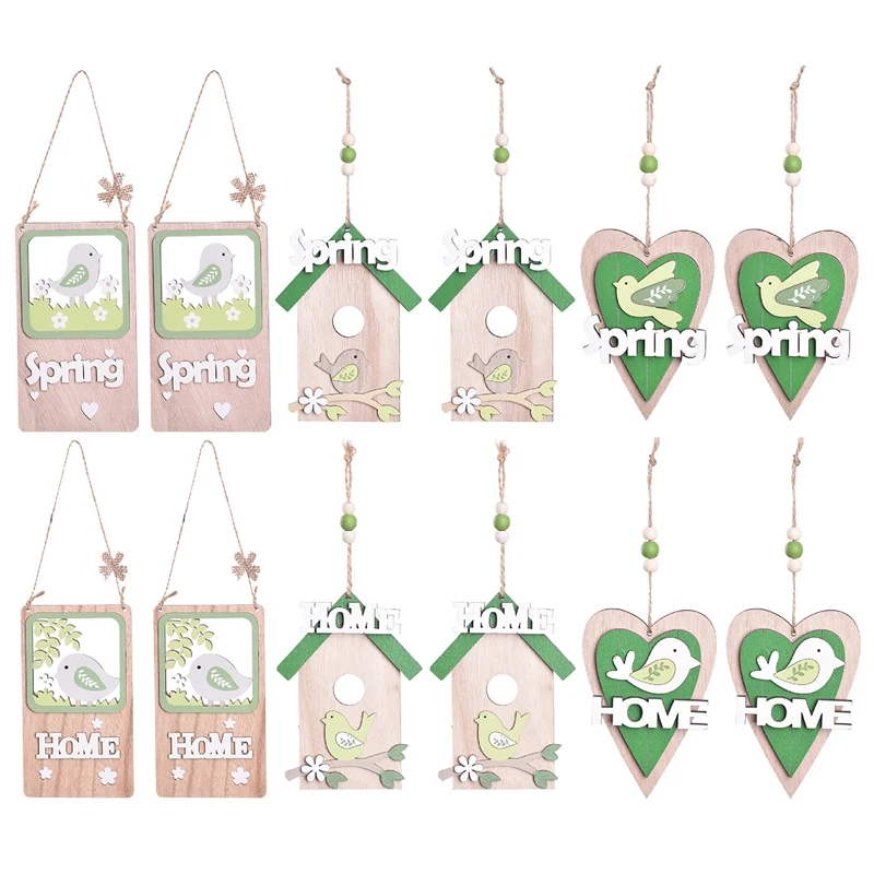 

12 Pcs Easter Spring & Home Wooden Pendants DIY Party Decorations Home Hanging Ornaments Easter Decor Kids Gift