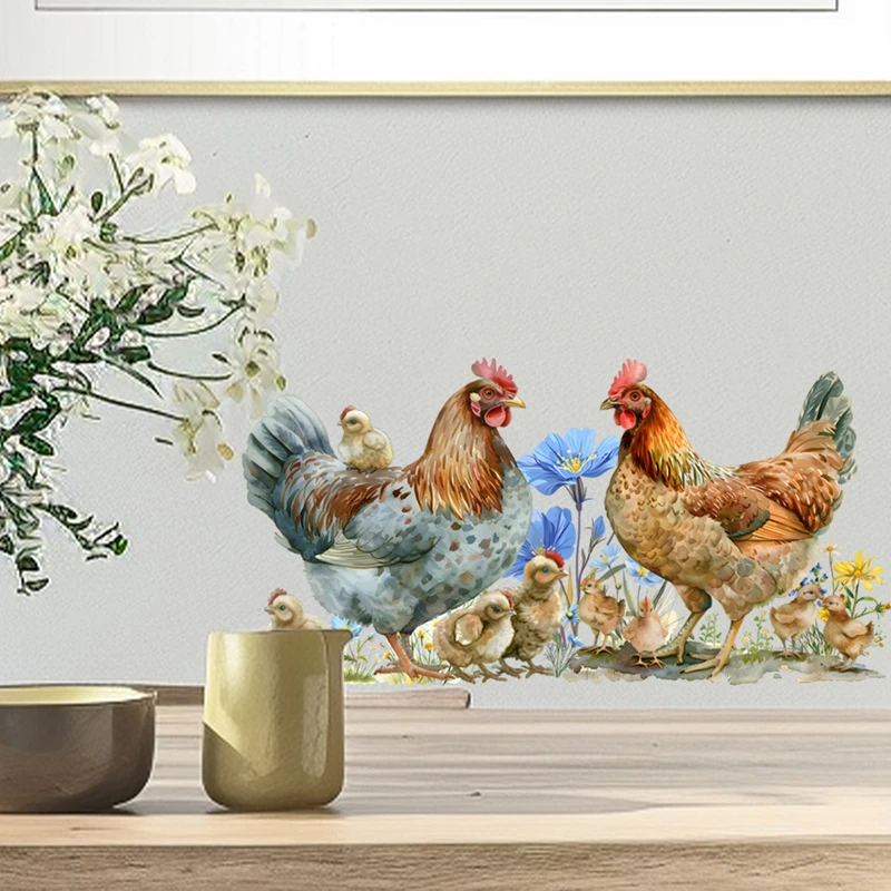Фото Милый цыпленок, петух, курица, цветок, трава, 3D виниловый плакат, наклейки для украшения дома, эстетические комнаты, крыльцо, художественная роспись на дверь, стену №4