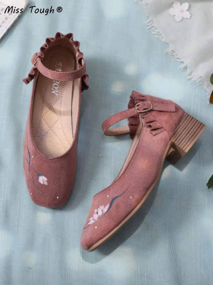 

Vintage Fairy Mary Janes Shoes Women Buckle Design Solid Chic Sandals Female Round Toe Casual Medium Heels Shoes Autumn 2022