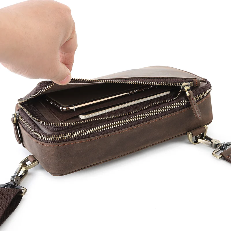 Мужская сумка в деловом стиле на плечо из воловьей кожи многофункциональная