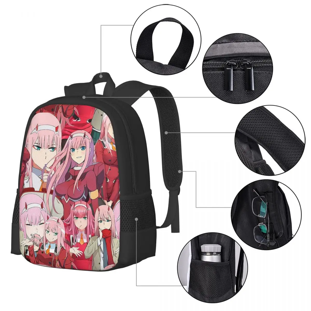 Zero Two Tribute Pattern Backpack for Girls Boys Travel RucksackBackpacks for Teenage school bag