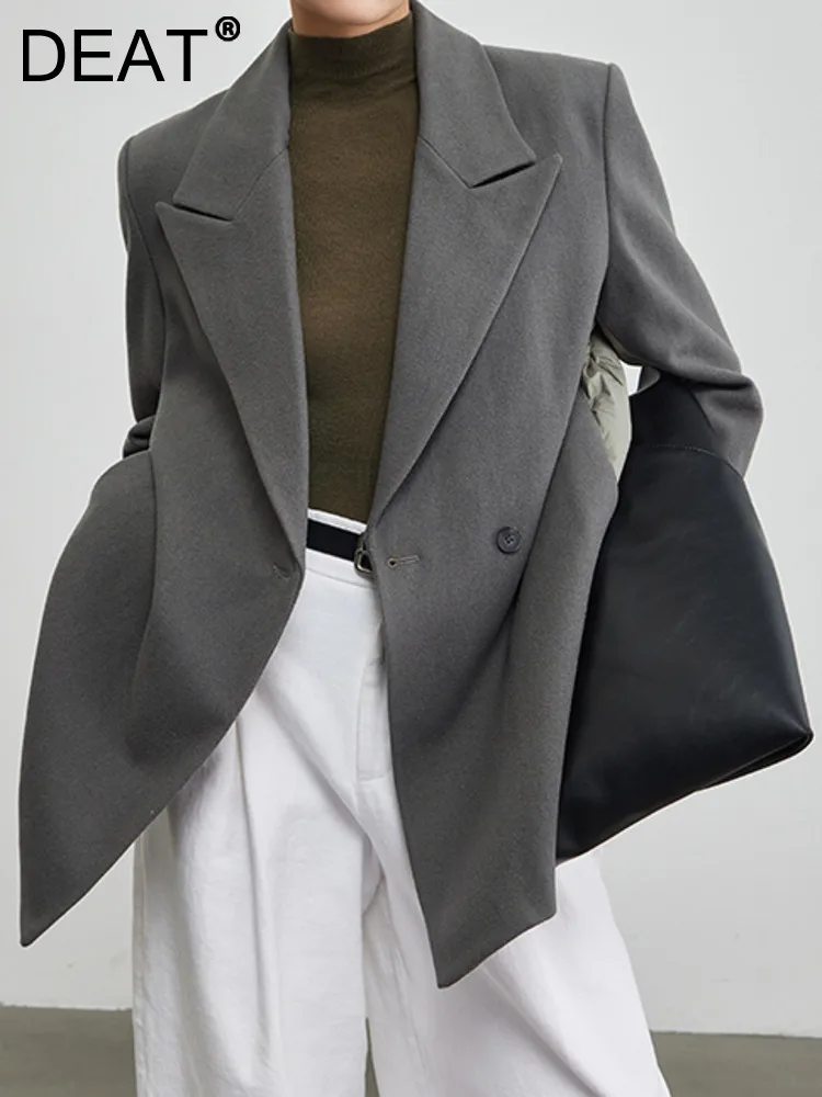 

Женская Асимметричная куртка DEAT, свободная куртка составного кроя с английским воротником и длинным рукавом, на хлопковой подкладке, новин...