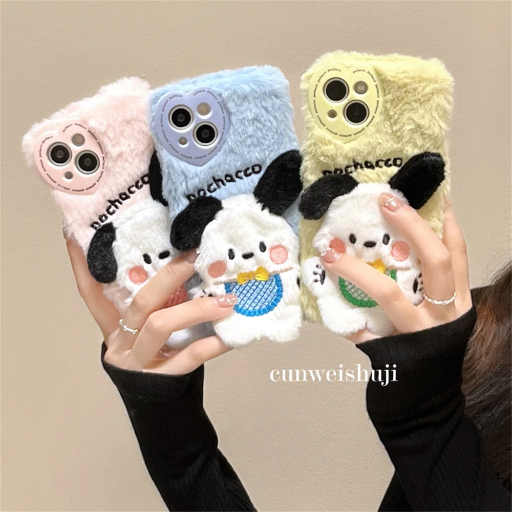 

Plush Cartoon Dog Phone Case for 14promax Apple 12 Soft Case iPhone 13 Autumn Winter Cover