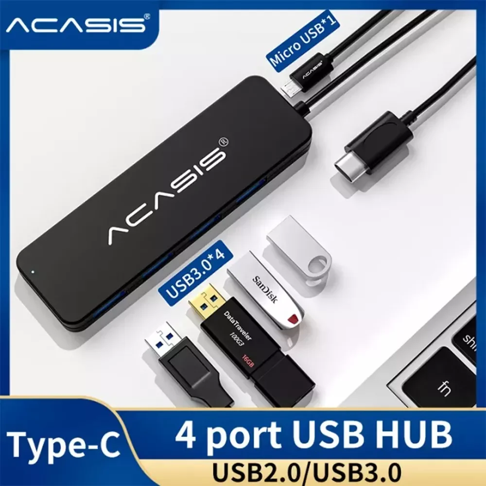 USB HUB C HUB Type C USB 3.0 4 Port HUB 2.0 Adapter Converter OTG with Micro USB for PC Laptop Computer USB Splitter