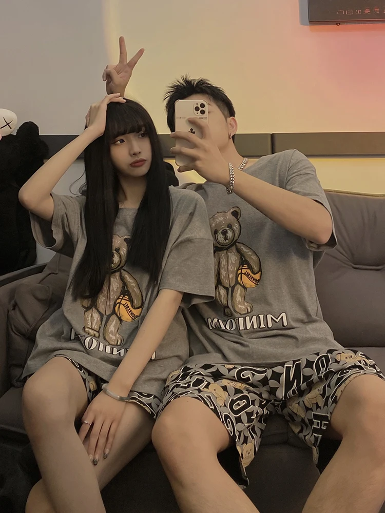 

Women's 2 Piece Set Cotton Pajamas For Women Short Sleeved T-shirts Summer XL Homewear For Couples Fashion