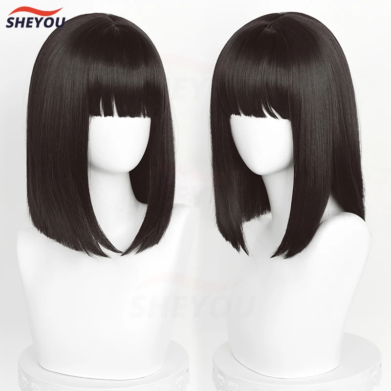 Парик для косплея Qiao Ling с коротким кликом коричневый черный прямые термостойкие