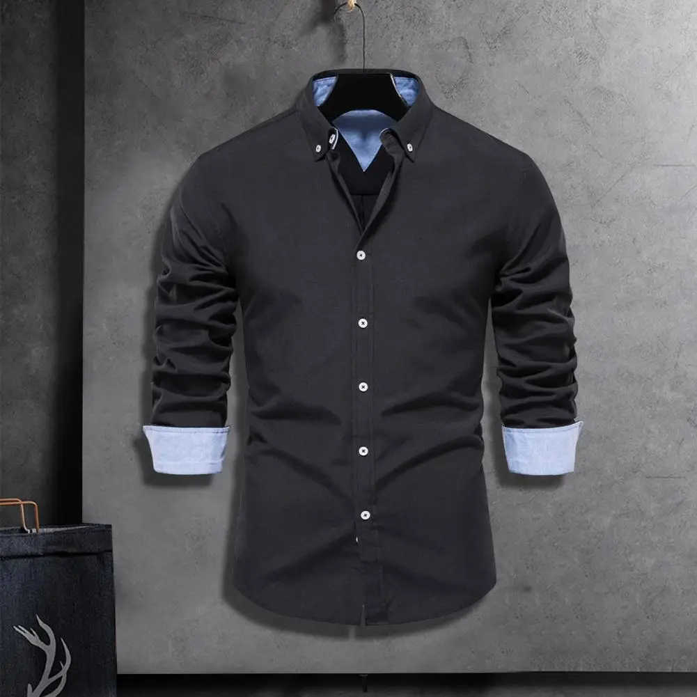 

Lapel Men Shirt Long Sleeve Shirt Soft Breathable Men's Cardigan Shirt with Lapel Single-breasted Buttons Mid Length for Fall