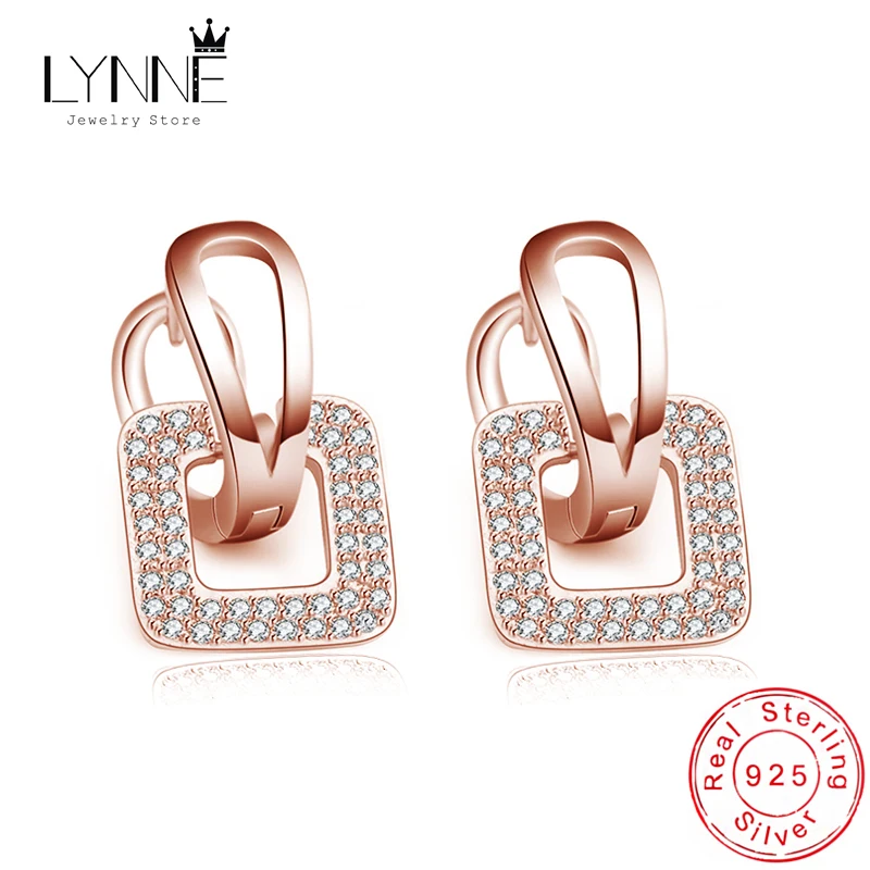 Женские серьги-кольца из серебра 925 пробы с квадратным Цирконом