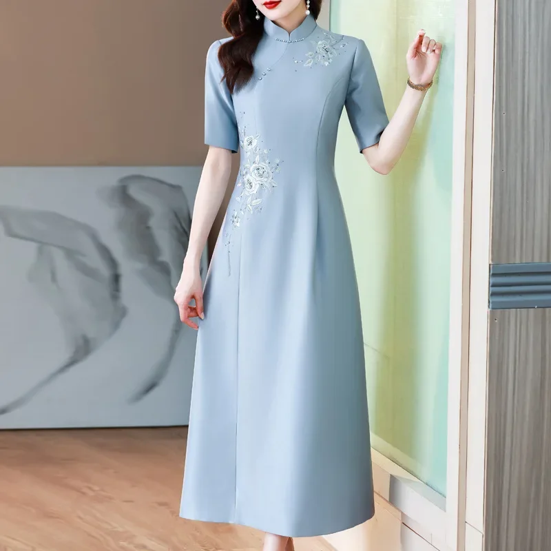 Элегантное китайское платье с вышивкой лето 2023 новый стиль свадебное банкетное