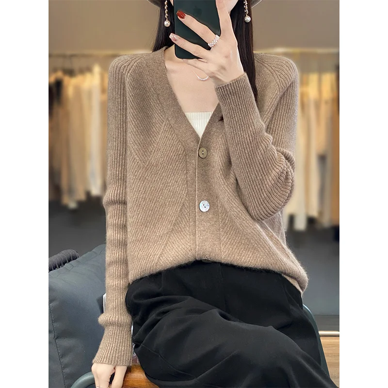 

Wool Cardigan Sweater Women Top Korean Fashion V-neck Long Sleeve Knitwear New In Outerwears Mujer Spring Clothe Luxury Designer