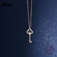 moveski 925 sterling silver french exquisite shiny pav%c3%a9 zircon key necklace women luxury high quality jewelry