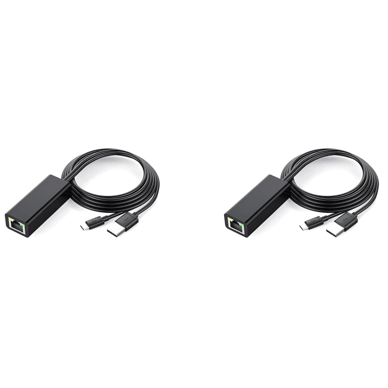 

2X Ethernet Adapter With Power Cable For TV Stick (2Nd Gen),4K Stick,TV Square,Micro-USB To RJ45 Wired LAN Adapter,Black