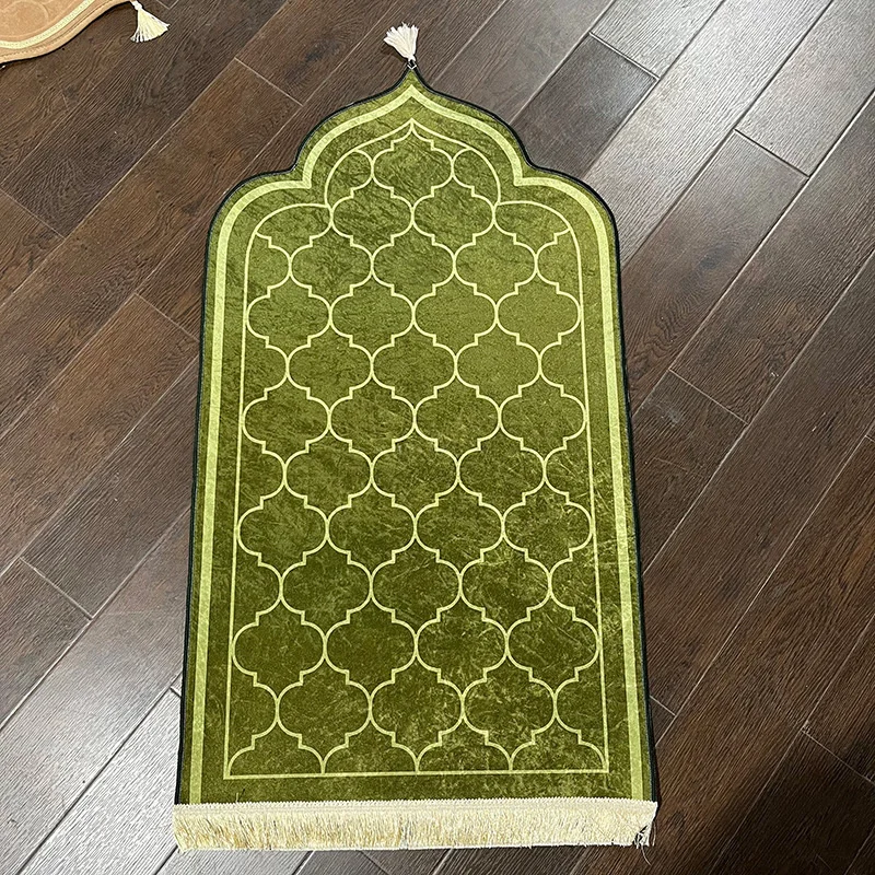 

Neutral Arabic Islamic pattern Muslim prayer mat project Eid Worship Salat Musallah gold diamond velvet triangle prayer mat