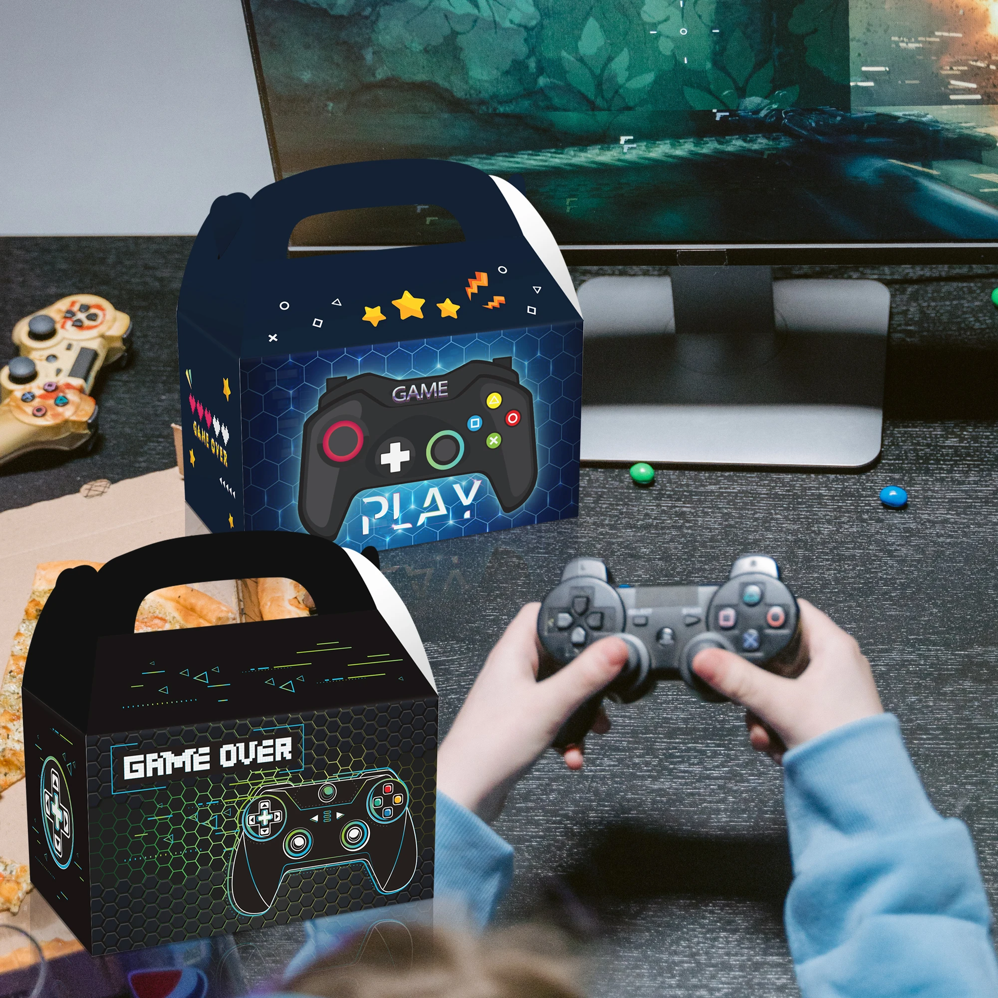 

DD120 4Pcs Boys Black Game Life Gamepad Party Favor Box Birthday Party Candy Packing Gift Box Bag Baby Shower Party Decorations