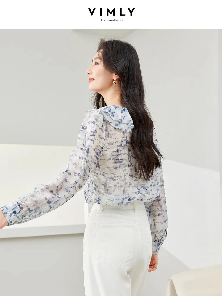 Рубашка Vimly женская шифоновая с V-образным вырезом элегантная Свободная блузка из