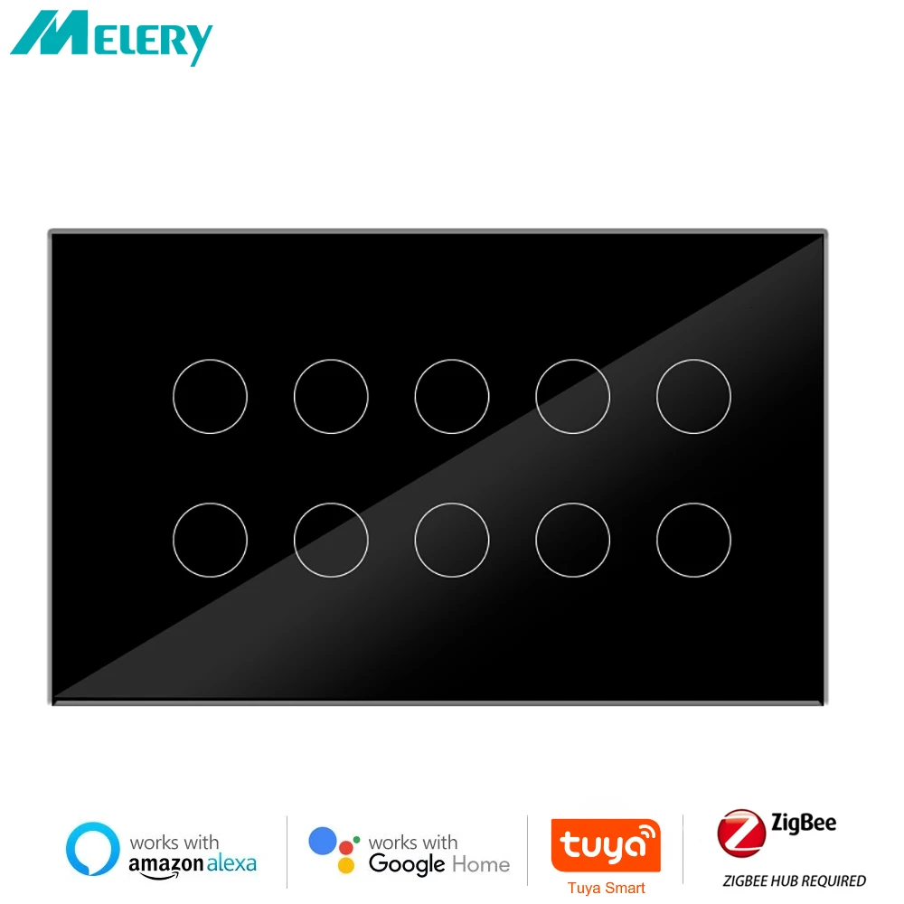 

Melery Zigbee Touch Light Wall Switch Interruptor Glass Panel 8/10 Gang 147*86mm Tuya smart Compatible With Alexa Google Home