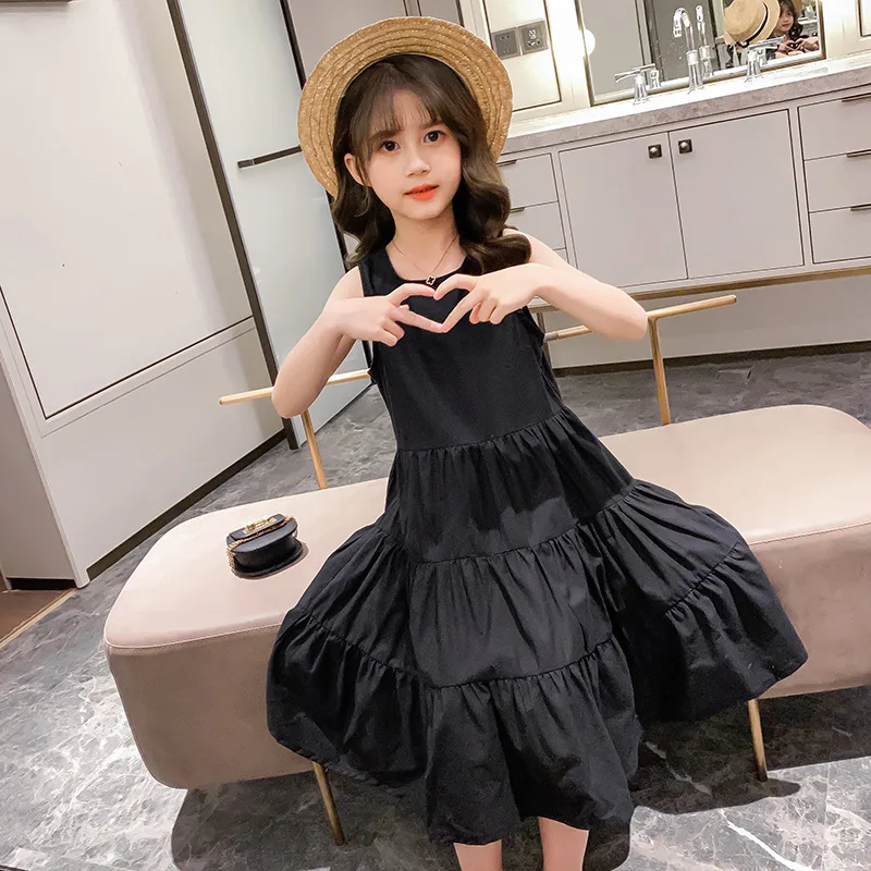 

New Girls Dress Princess Solid Back Vestidos Summer Sleeveless Dresses Kid Children Birthday Paty Wedding Outfits Casual Costume