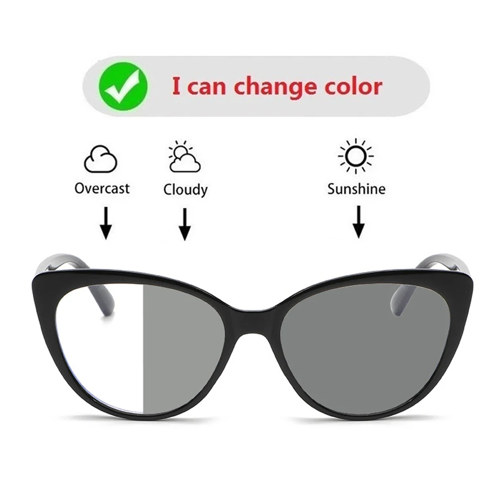 

Photochromic Cat Eye TAC Sunglasses Women Chameleon Vintage Anti Blue Light Sun Glasses Female Change Color Sexy Ladies Eyewear