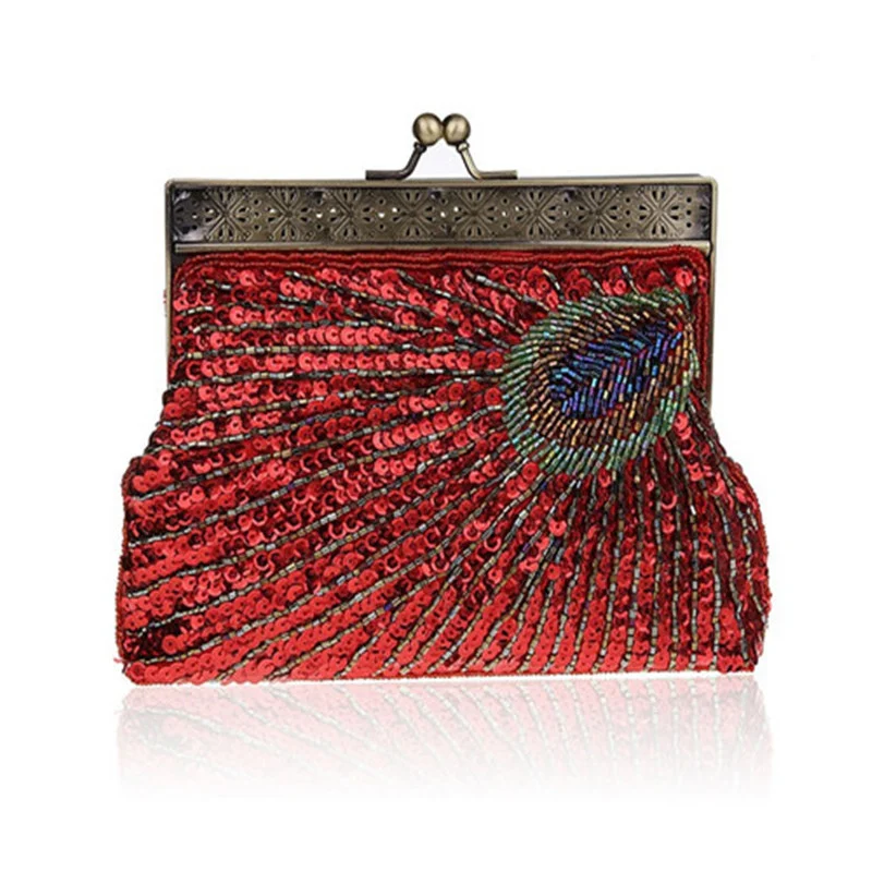 

New Vintage Handmade Sequined Beading Peacock Clutch Evening Party Bag,amazing design luxury Peacock women evening bag WY11