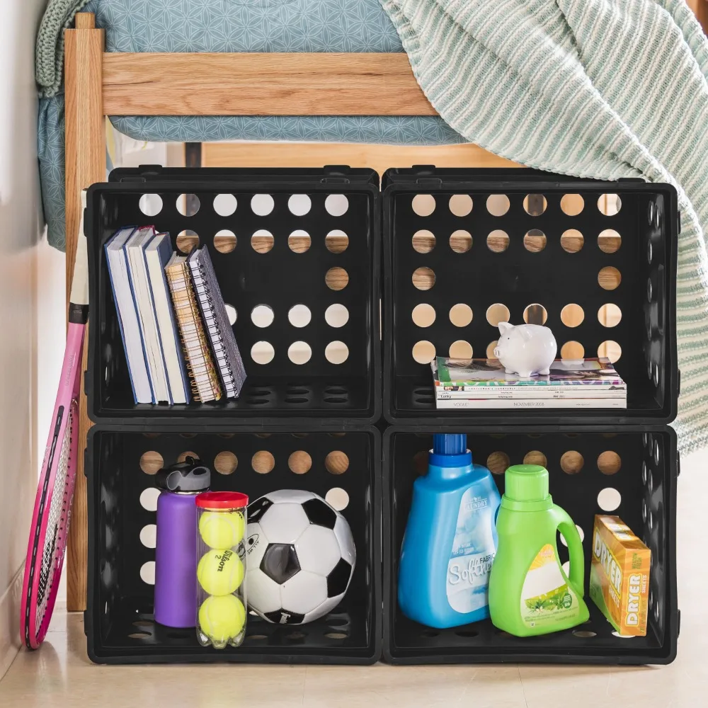

File Crate, Plastic Black, Set of 6 Storage Basket