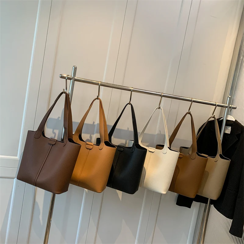 Jin Mantang High Capacity Leather Shoulder Side Bags for Women Winter 2022 Vintage Bucket Bags Lady Designer Handbags and Purses