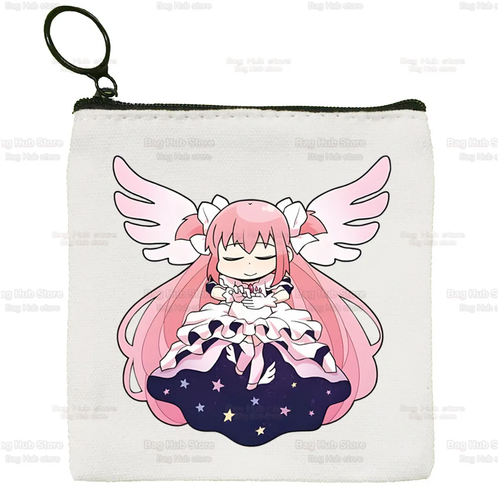 Madoka Magica Puella Magi Canvas Card Coin Purse Cute Simple Mahou Shoujo Kyubey Homura Hakemi Kaname Mami Coin Mini Zipper Bag
