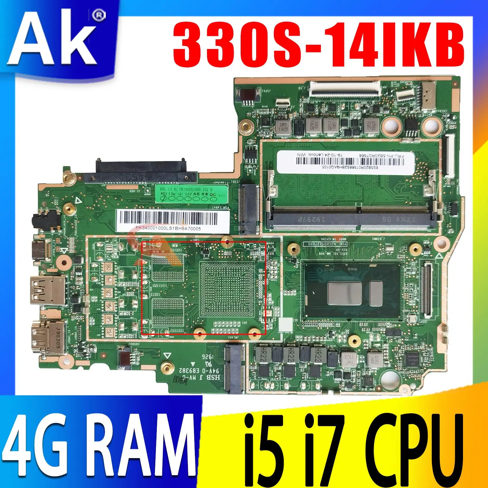 Для Lenovo Ideapad 330S-14IKB материнская плата для ноутбука с 4415U i3 i5-8250U CPU 4GB-RAM DDR4 FRU:5B20S69494 5B20S69498