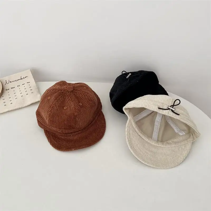 Детская бейсбольная кепка Осенняя однотонная Регулируемая Вельветовая шапка с