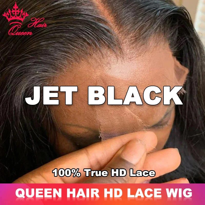 Фото Jet Black Color Wig Queen Hair Real HD Lace Wig Raw Human Hair FULL Frontal Closure HD Melt Skin Lace Wig Straight №1