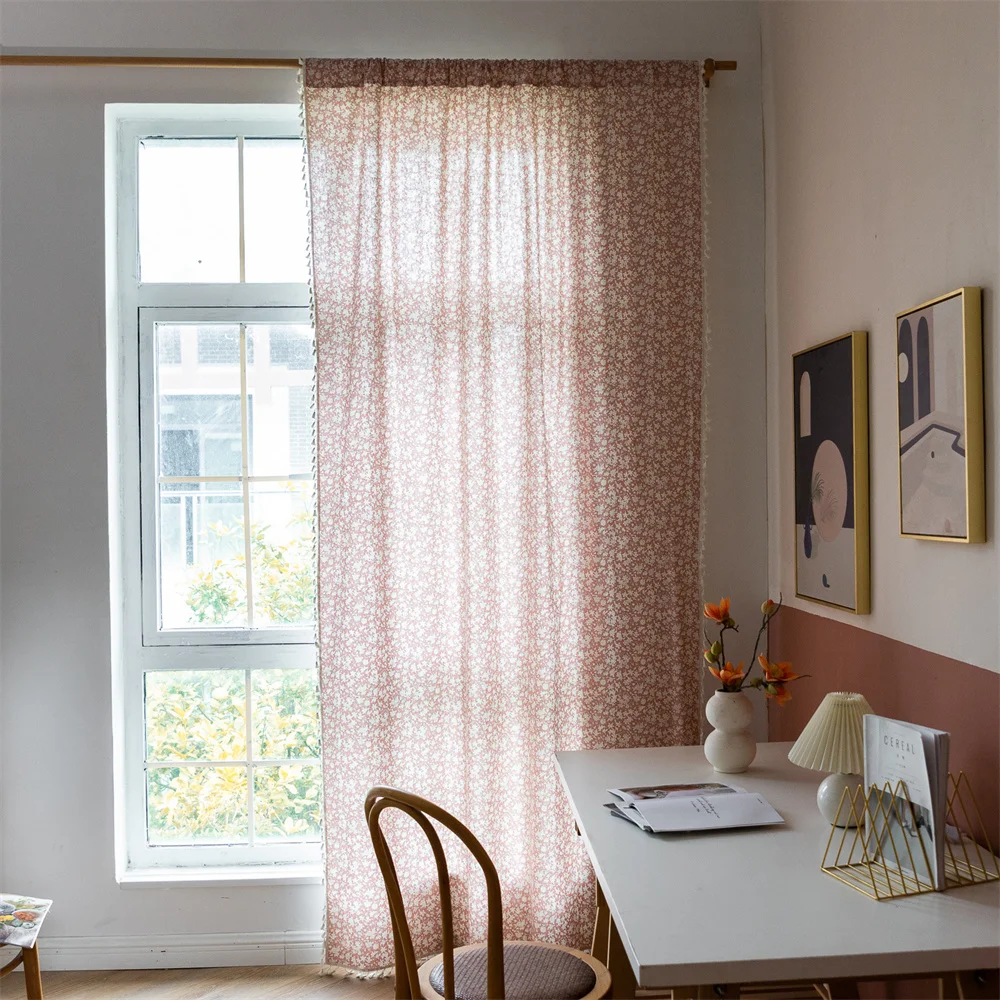

Curtains for Living Room Bedroom Home Decoration Cotton Linen Fabric Floral Printing Semi-shading Bay Window Curtains
