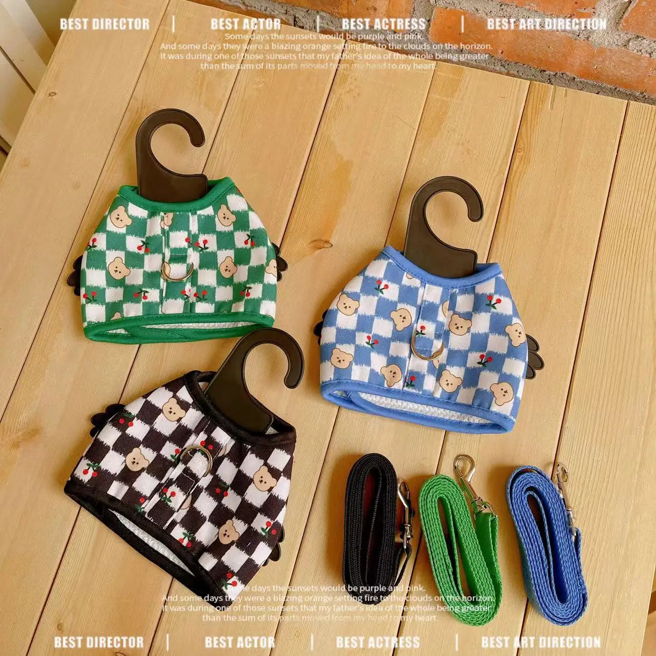 

Spring And Summer New Cute Bear Plaid Out Walking Leash Dog Chest Strap Set Puppy Bichon Poodle Dog Vest Summer Dog Clothes
