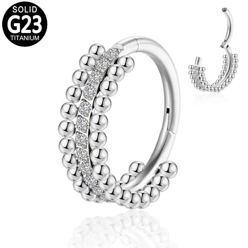 

G23 Titanium Zircon Septum Clicker Nose Ring Hoop Labret Daith Helix Hinged Segment Ear Cartilage Earrinns Body Piercing Jewelry