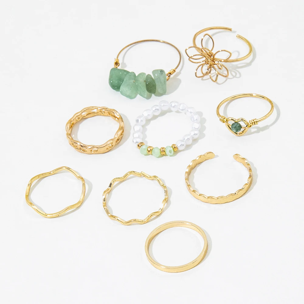 Sindlan 9 шт. винтажные кольца из натурального камня золотого цвета для женщин
