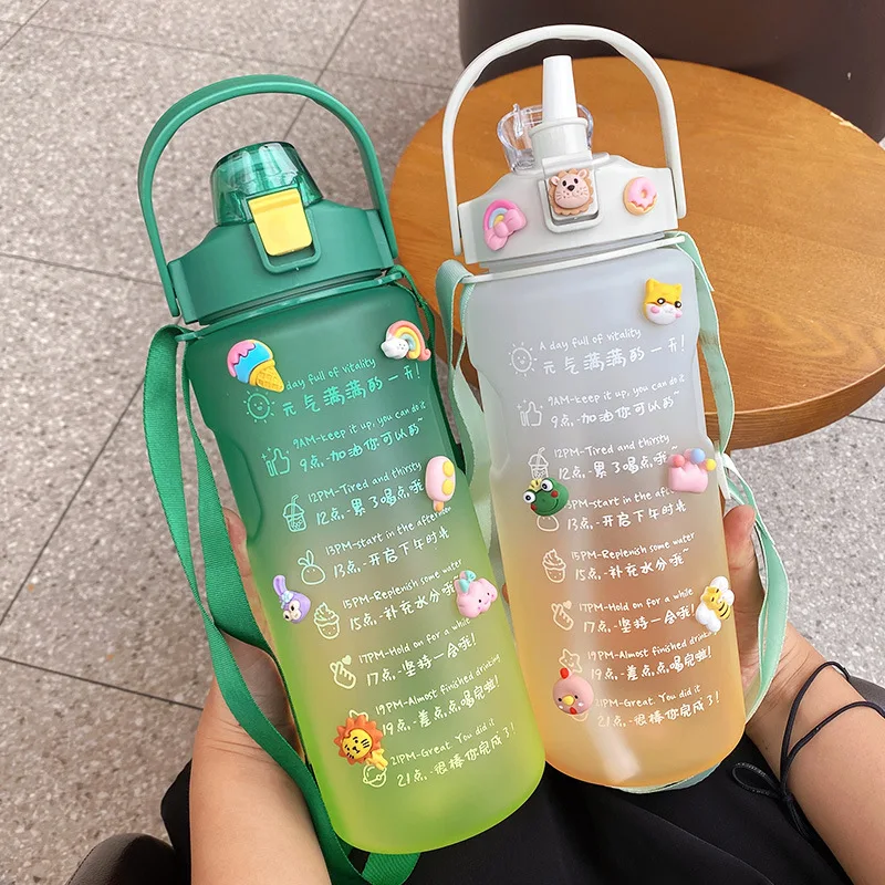 

Sports Gym Drinking Tumbler 1.5/2L Water Bottle With Time Marker Girl Fitness Jugs Large Capacity Mug Summer Outdoor Travel Cup