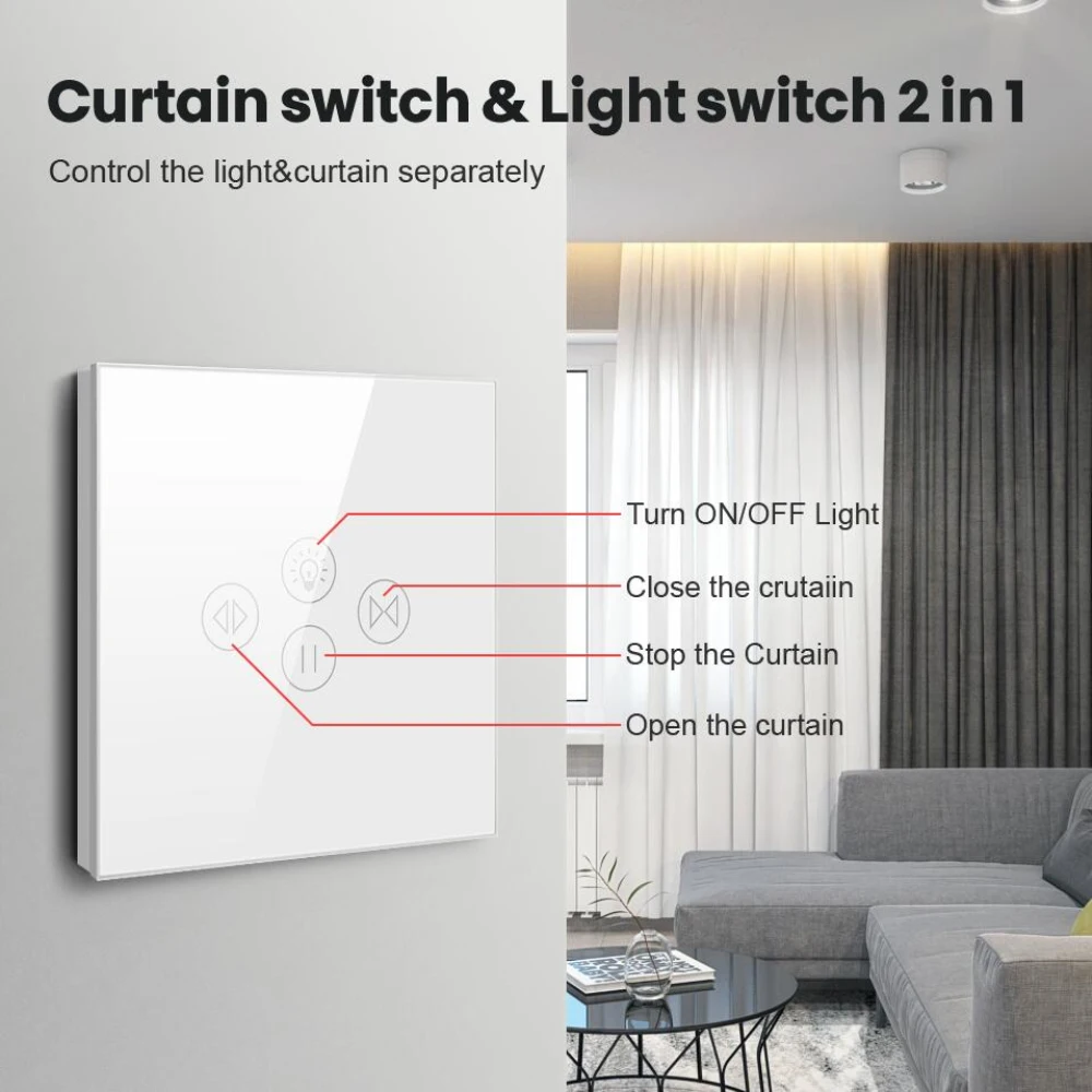 

Glass Panel Waterproof Voice Control Timing Linkage Function Eu Standard Wifi Roller Tuya Smart Switch Hand Free Remote Control