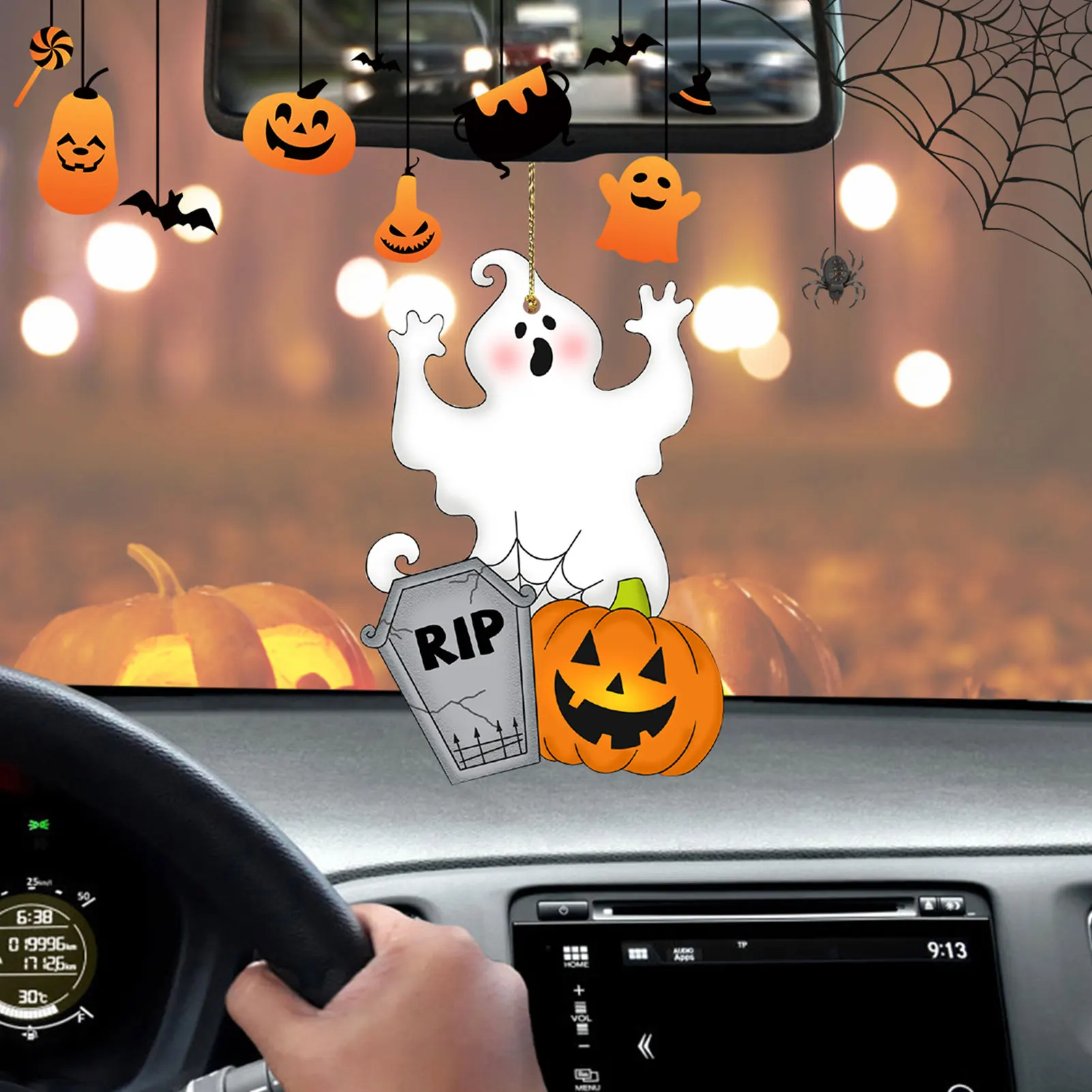 

Pumpkin Ghost Pendant For Car Cute Ghost With Pumpkin Bats Car Hanging Decor Car Rear View Mirror Hanging Ornament Car Pendants