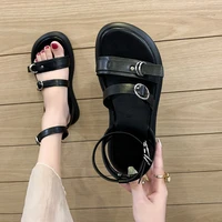 comfortable leather ladies platform sandals new 2022 summer fashion black apricot white double buckle design shoes brand fashion