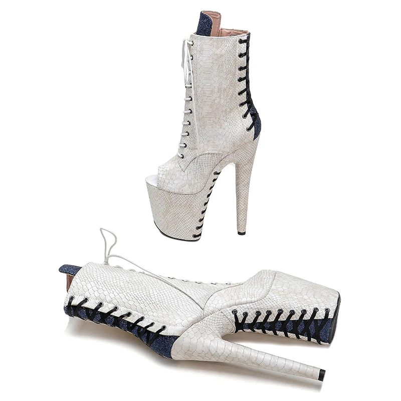 Leecabe 20CM/8inches  snake Pole dancing shoes High Heel platform Boots open toe Pole Dance boots