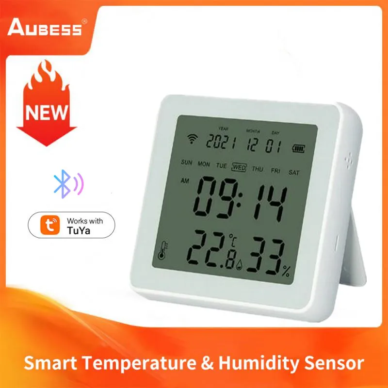 

Aubess Tuya Bluetooth Temperature & Humidity Sensor With Backlight Alarm Low Voltage Monitor Prompt Indoor Room T&H Meter Sensor