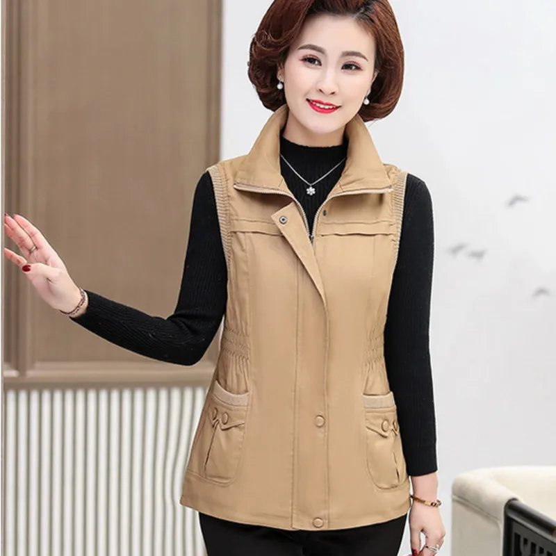 

#0748 Spring Vest Women Zipper Outerwear Vest Coat Female Sleeveless Jacket Ladies Slim Middle Aged Lady Short Vest Waistcoat