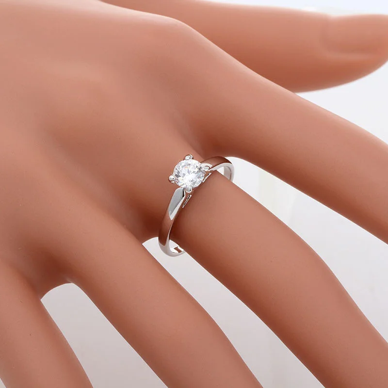 Simple White Gold Color Four Claw Round CZ Engagement Wedding Band Rings For Women Anillos Bague Anel Feminino Aneis Jewelry | Украшения и