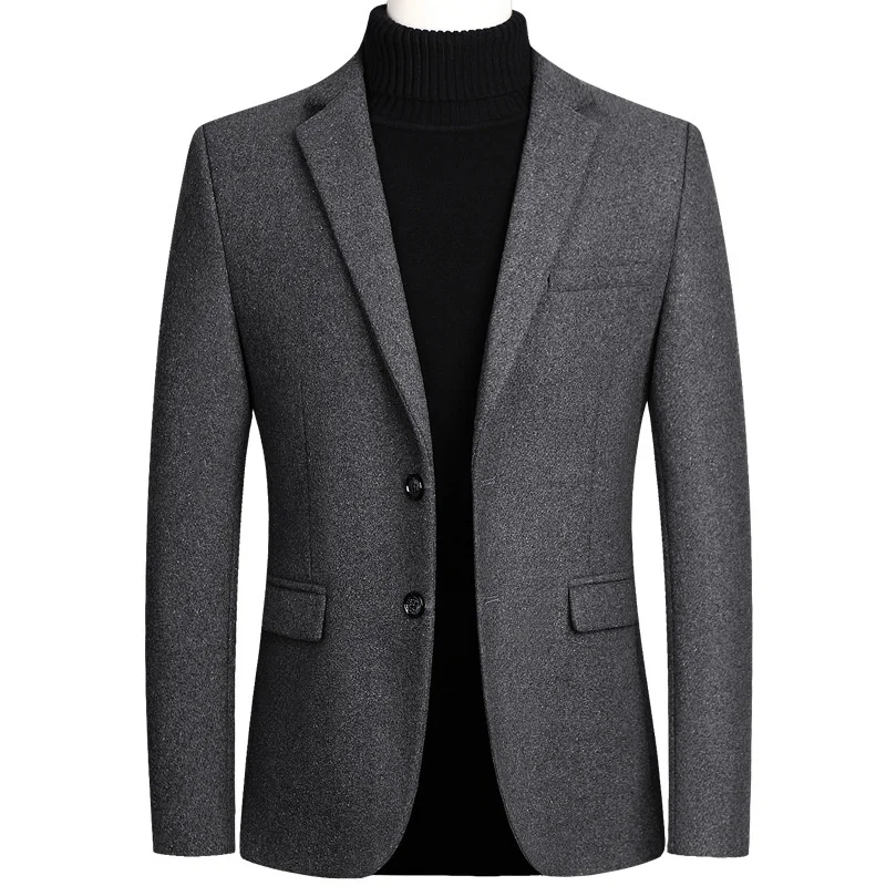 

Осенний плотный серый Блейзер, мужское шерстяное пальто, повседневный костюм, куртка, зимнее шерстяное пальто оверсайз, официальный костюм ...