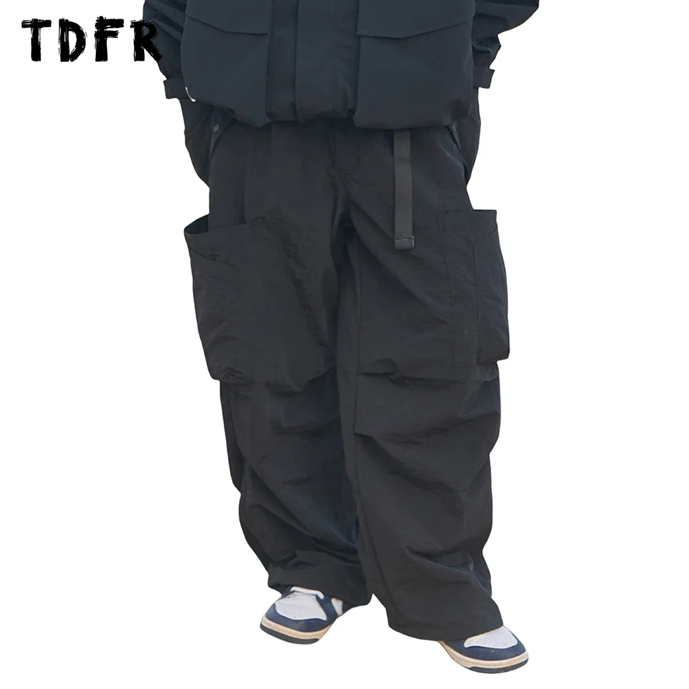 

Брюки-карго мужские Плиссированные, однотонные джоггеры с широкими штанинами, эластичным поясом, брюки с множеством карманов, в стиле сафари