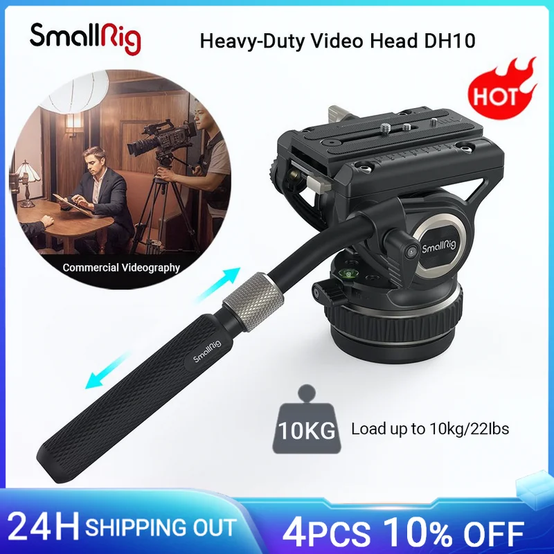 

SmallRig DH10 Heavy Duty Tripod Fluid Video Head with Flat Base Adjustable Handle for Manfrotto Quick Release Plate for DSLR