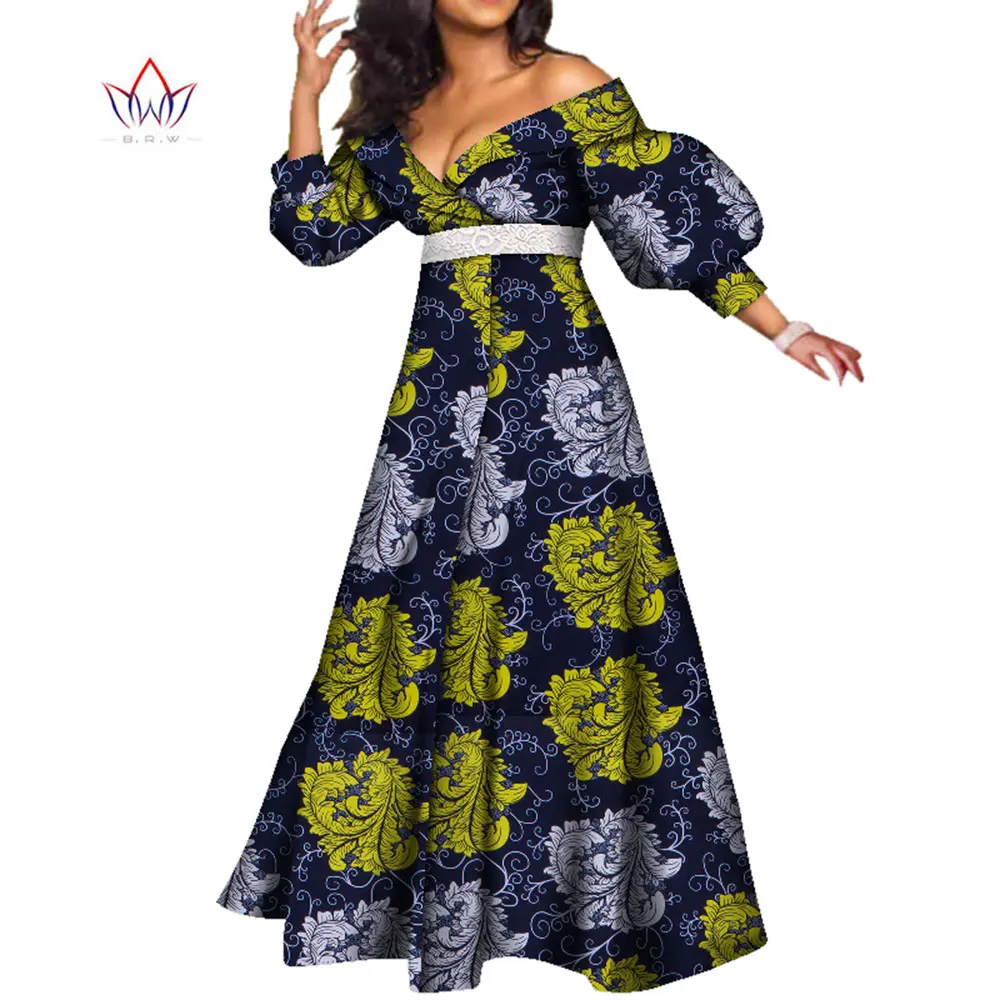 Платье женское вечернее с восковым принтом V-образным вырезом и