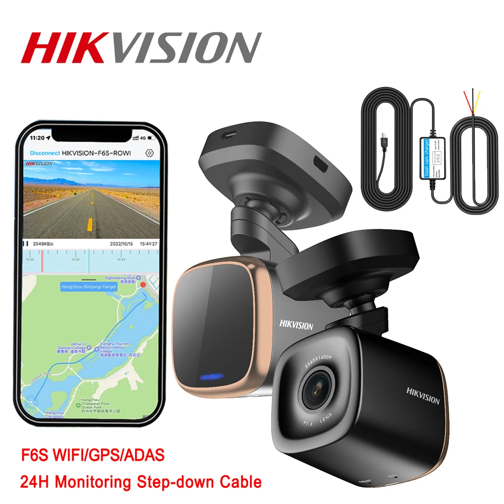 

HIKVISION F6S Dash Cam For Car 3K WiF APP ADAS Built-in GPS F1.6 Night Vision Car Camera With 24H monitoring step-down cable