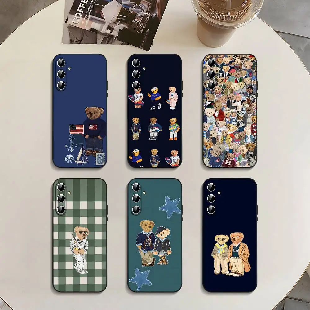 Фото Чехол для телефона с мультяшным медведем P-Polo-S для Samsung S24/S25/S22 S30/A51 52/Lite/Ultra/5G/Plus/FE - тонкая противоударная черная защита №1