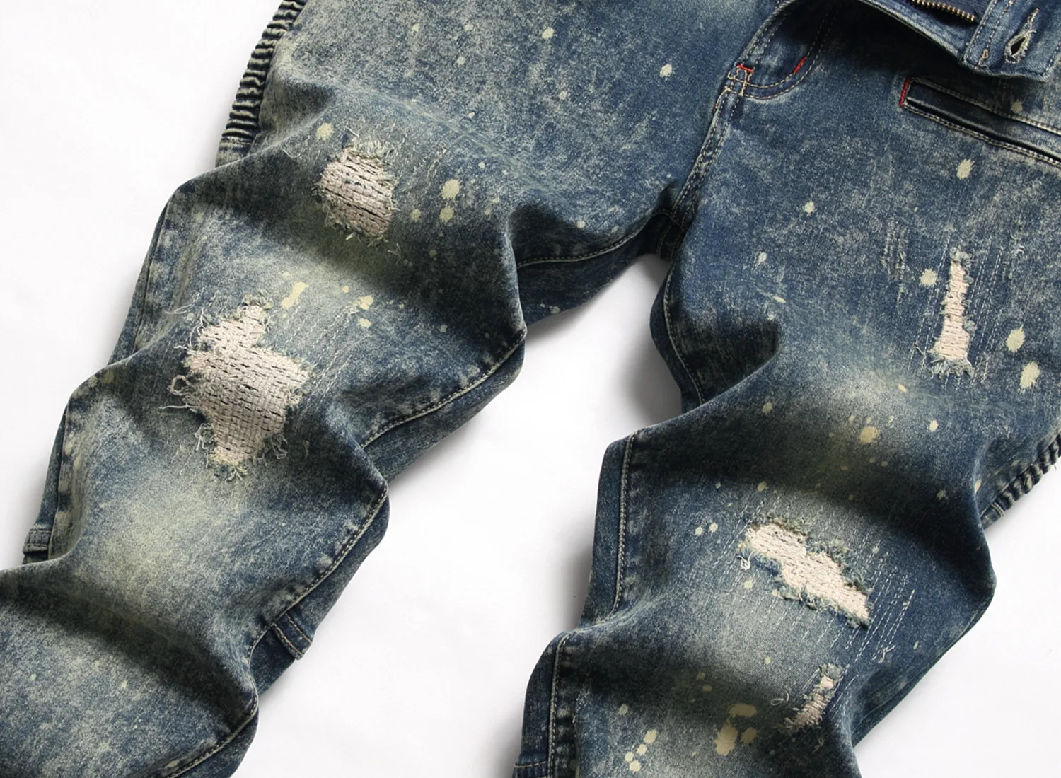 2022 New Mens Slim jeans Men Stretch High Quality Vintage Painting Distressed Denim Cotton Pants Ruched Designer Jeans for Men