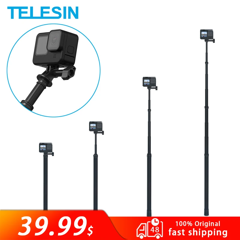 

Палка для селфи TELESIN 3M, монопод из углеродного волокна, регулируемая длина, отверстие 1/4 для винта для GoPro 10 9 8 7 6 5 Osmo Action Insta360 Sjcam
