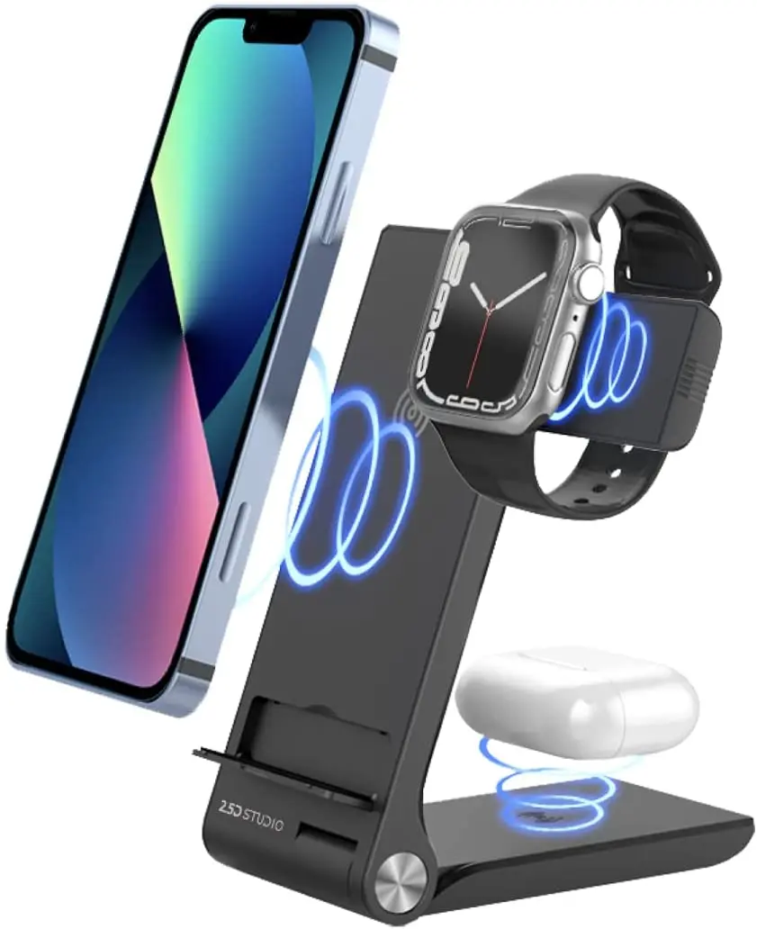 

3 In 1 Foldable Wireless Charging Station for Apple Watch 7/SE, AirPods Pro/3/2, IPhone 13/12,15W Fast Charge Qi-Certified Dock